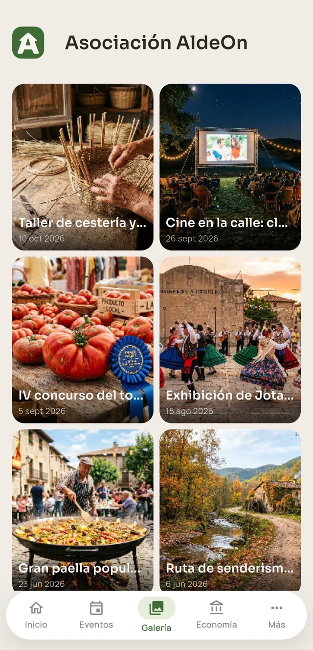 Galería de fotos de los eventos de la asociación en la app AldeOn